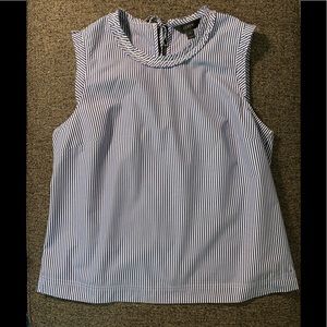 J. CREW Blue White Pinstripe Sleeveless Blouse with Ruffled Trim Size 10